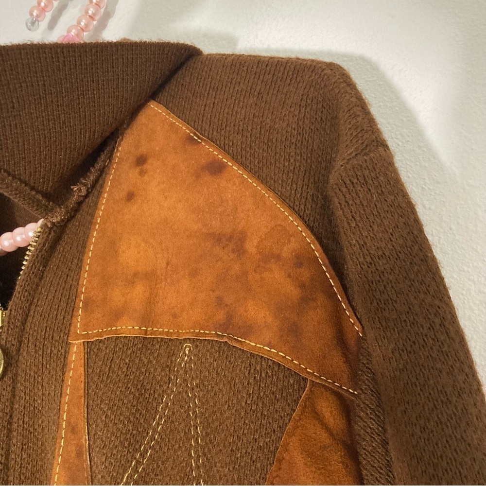 Vintage brown diamond virgin Orlon acrylic zip up cardigan size M - Picture 8 of 16